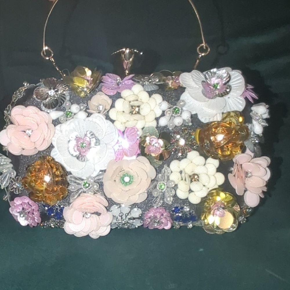 bebe Multicolor Floral Embellished Clutch